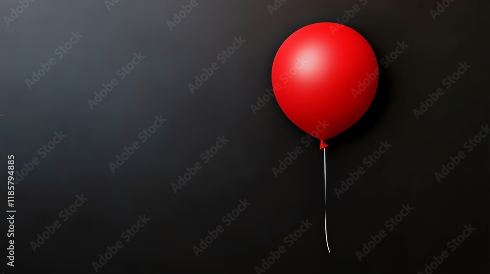 Poster red balloon is floating in the air. the balloon is the only object in the image. the image has a dar