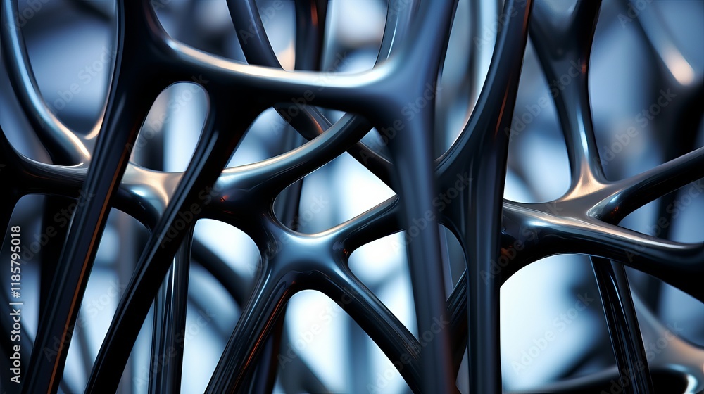 Poster exploring the intricate layers of abstract black structures in modern design. generative ai