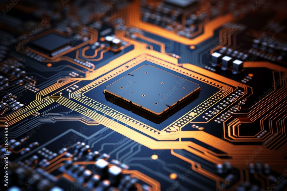 Poster cpu socket on motherboard with integrated circuits and electronic components illustrating computer p