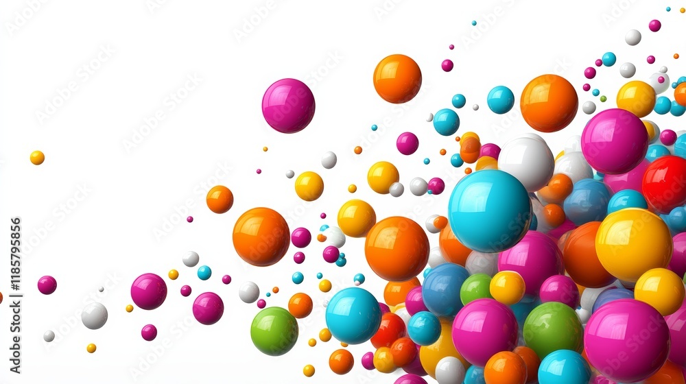 Poster colorful image of many different colored balls. the image is vibrant and lively, with a sense of fun