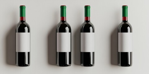 Four bottles of medium bodied red wine, each featuring green labels, are set against a clean white backdrop.