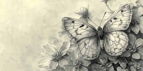 Nature-Inspired Pencil Artwork with a Butterfly and Bloom
