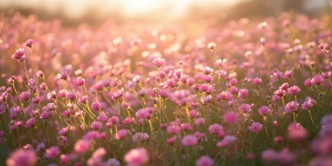 A vibrant field filled with little pink flowers creates a stunning natural scene, showcasing the beauty of little pink flowers in full bloom across the landscape.