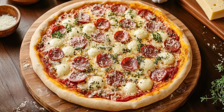 Pizza Calabresa featuring rich molho pomodoro, creamy queijo mussarela, savory linguica de pernil curada, complemented by cebola roxa, oregano, and erva doce, creates a delightful pizza experience.