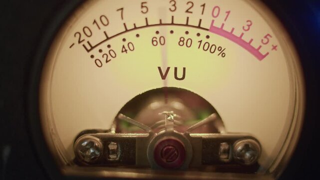 Vintage audio level VU meter in action