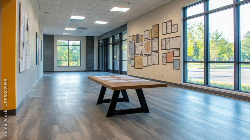 Poster spacious modern studio with large windows and elegant design elements