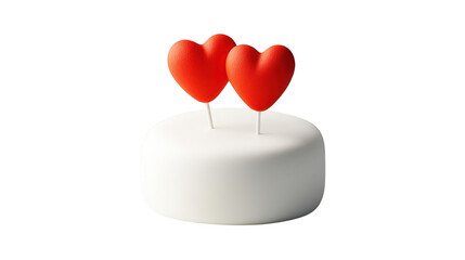 Two red hearts adorn a white candle, romantic setting for intimate moments and celebrations