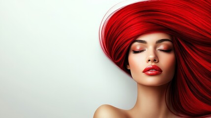 Naklejka premium Woman with long red hair and red lipstick. She is looking at the camera. The image has a bold and confident mood