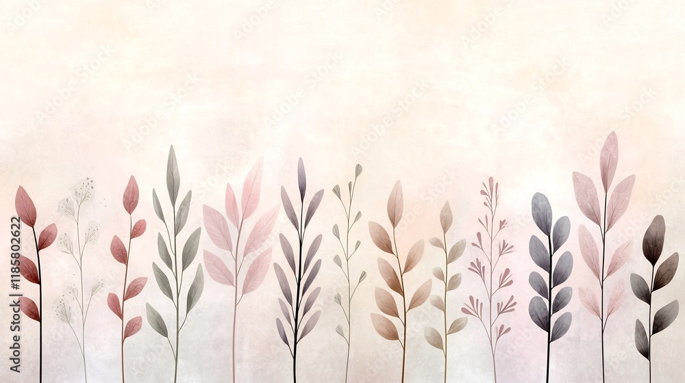 Poster pastel gradient botanical with textured overlay in muted tranquil tones impressionistic brush techni