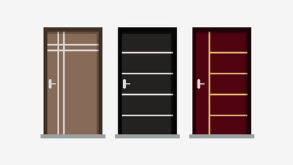 Doors with different motifs. Furniture, wooden, Flat design illustration. Can used for architectural design elements