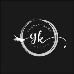 GK Elegant Circular Logo Design with Feather and Calligraphic Text