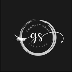 GS Elegant Circular Logo Design with Feather and Calligraphic Text