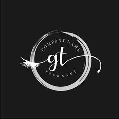 GT Elegant Circular Logo Design with Feather and Calligraphic Text