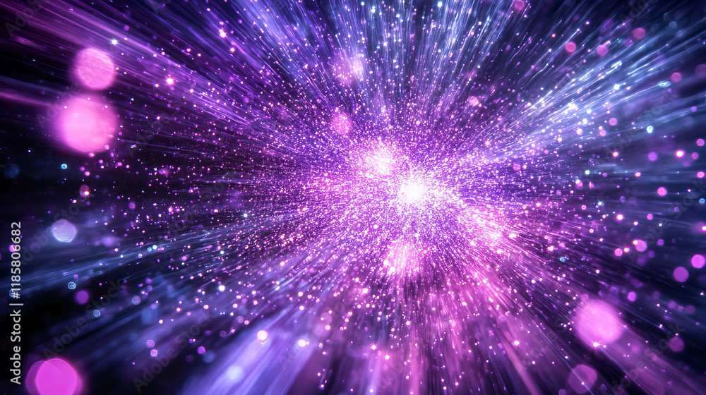 Poster purple sparkling light trails. sparkling glitter flashes. shining particles with lens flare effect o