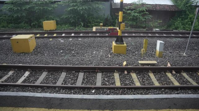 Empty railroad tracks without trains