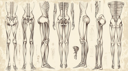 Human joints and body parts bones seamless pattern. Vector sketch spine pelvis, leg knee or shoulder scapula and elbow, arm and hand wrist with fingers or foot ankle for medical anatomy background