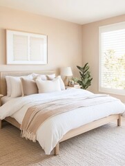 Modern Neutral Bedroom Featuring A King Sized Bed