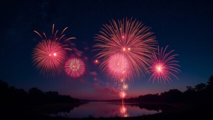 Heart-shaped fireworks lighting up a starry night sky, creating a romantic and spectacular display for Valentine&rsquo;s Day.