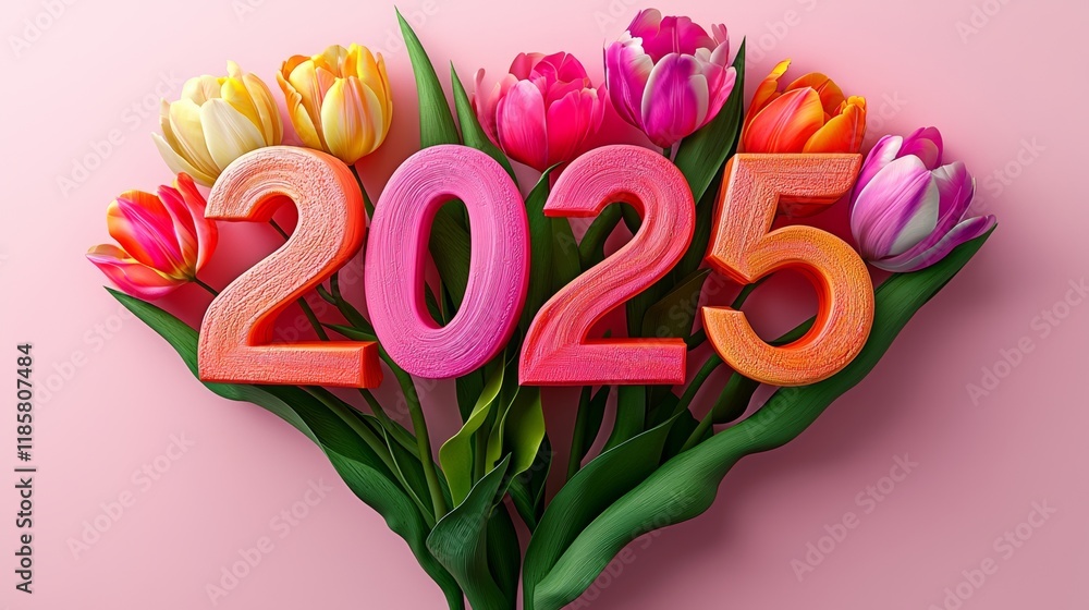 Aufkleber bouquet of flowers with the number twenty-five written in pink and orange letters. the flowers are a