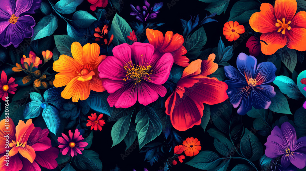 Poster set of colorful flowers and blossoms isolated on background for design. vector version also availabl