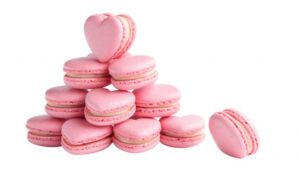 Obraz premium A stack of pink macarons shaped like hearts, showcasing their delicate texture and appealing color.