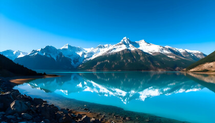 Naklejka premium Majestic Mountain Lake Reflection: A Breathtaking Panorama