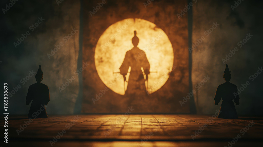 Poster artistic shadow puppet composition with dramatic lighting and background