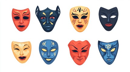 Vector isolated theatre mask icon set