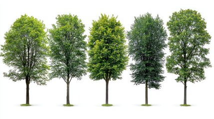 Obraz premium Five Lush Green Trees Isolated on White Background