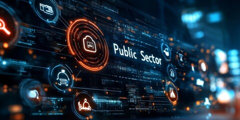 Obraz premium Conceptual representation of public sector services through innovative holographic icons.