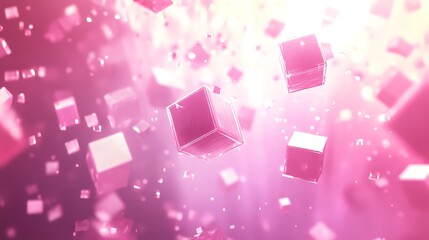 Pink Cubes Falling Through Light Pink Space