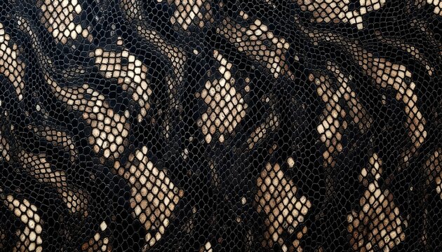 Seamless black and gold snake skin pattern, showcasing intricate scales and a luxurious design