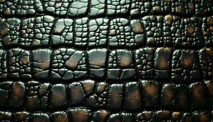 Fototapeta premium Rich black leather texture displaying a seamless crocodile scale design, perfect for a luxurious aesthetic