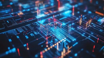 Abstract Digital Circuit Board: Glowing Network