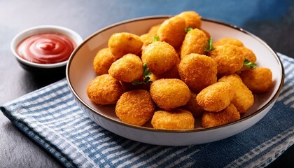 Crispy potato tots served with ketchup