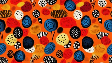 Seamless African Pattern: Vibrant Ethnic and Tribal Motifs in Bold Orange Tones