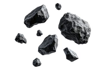 3D Render of Floating Rocks, Isolated on White Background, Asteroid Field, Space Debris, Asteroid, Space Rock, 3D Rendering