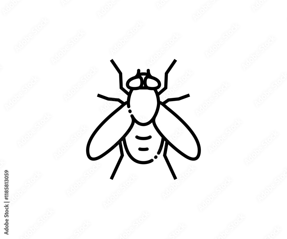 Wall mural Fly insect icon in line design. Fly, insect, wings, pest, bug, airborne, anatomy on white background vector. editable stroke icon