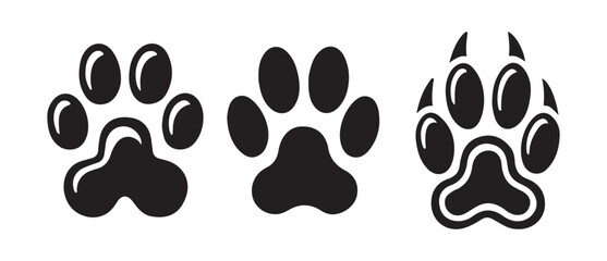 Animal Footprints Line Icons Set, Paw print simple icon. Cute animal track, dog or cat paw print illustration, 