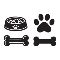 pet food bone Icons Set, Paw print simple icon. Cute animal track, dog or cat paw print illustration, 