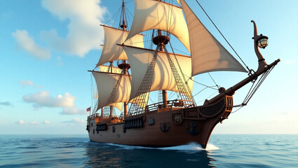 Obraz premium ship in the sea, old era wooden wind ship