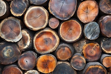 Stacked wood logs, outdoor texture, autumn, background, design