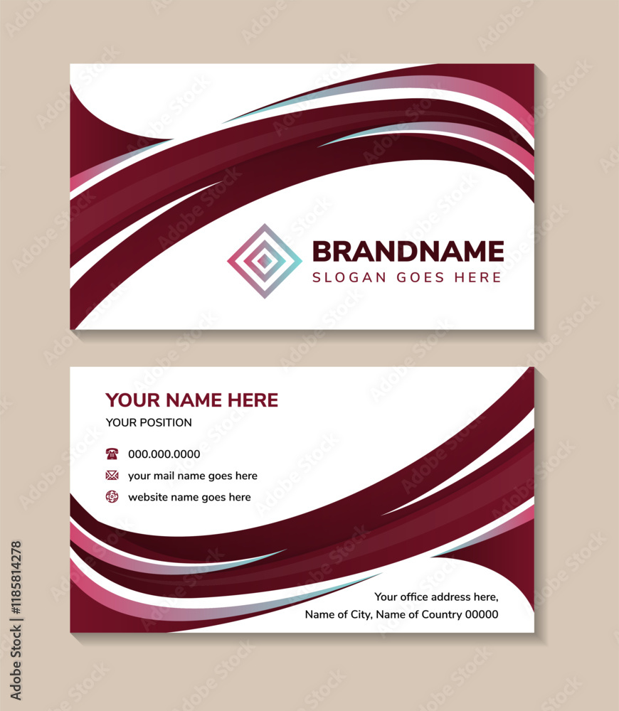 Poster abstract graphic red and blue gradient curve on elements. duoble side layer company business card on