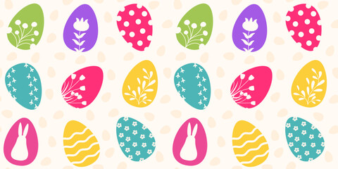 Happy Easter seamless pattern with colourful eggs. Vector illustration in flat design.