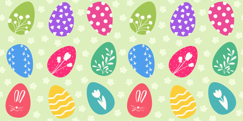 Happy Easter seamless pattern with easter eggs. Vector illustration in flat design.