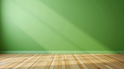 Contemporary Minimalist Room with Wooden Floor and Vibrant Green Wall Background
