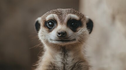 Close-up portrait of a meerkat looking directly at the camera.