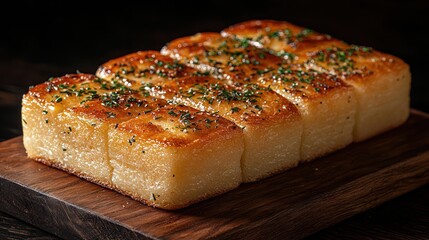 Golden-Brown Baked Bread Slices on Rustic Wooden Board