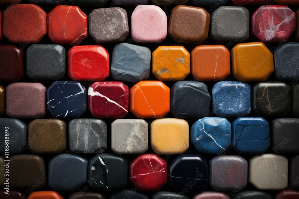 Poster stone samples creating a colorful mosaic with different textures and colors