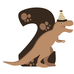 2 Two YO Birthday Number with Dino
